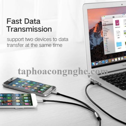 Ugreen 40347 0.5M màu Đen Cáp sạc truyền dữ liệu USB 2.0 sang 2 đầu MICRO USB cao cấp US196 30040347